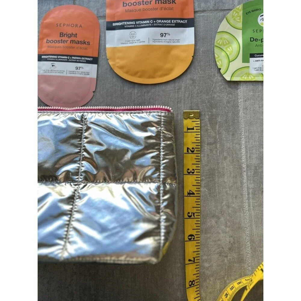 SEPHORA COLLECTION Set of 8 Face & Body Masks & Zipper Silver Makeup Bag NEW